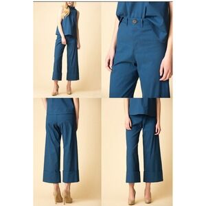 SEA New‎ York Winona Women's Wide Leg Cuffed Crop Pants Trousers Size 2 Blue